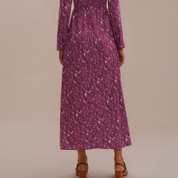 Pink And Purple Floral Long Sleeve, Round Neck Dress - Picture 2 of 6